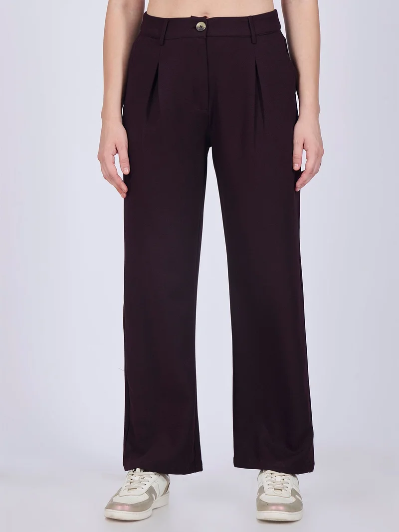 Outzidr  Purple Pleated Wide Leg Pants for Women | Best Price UAE